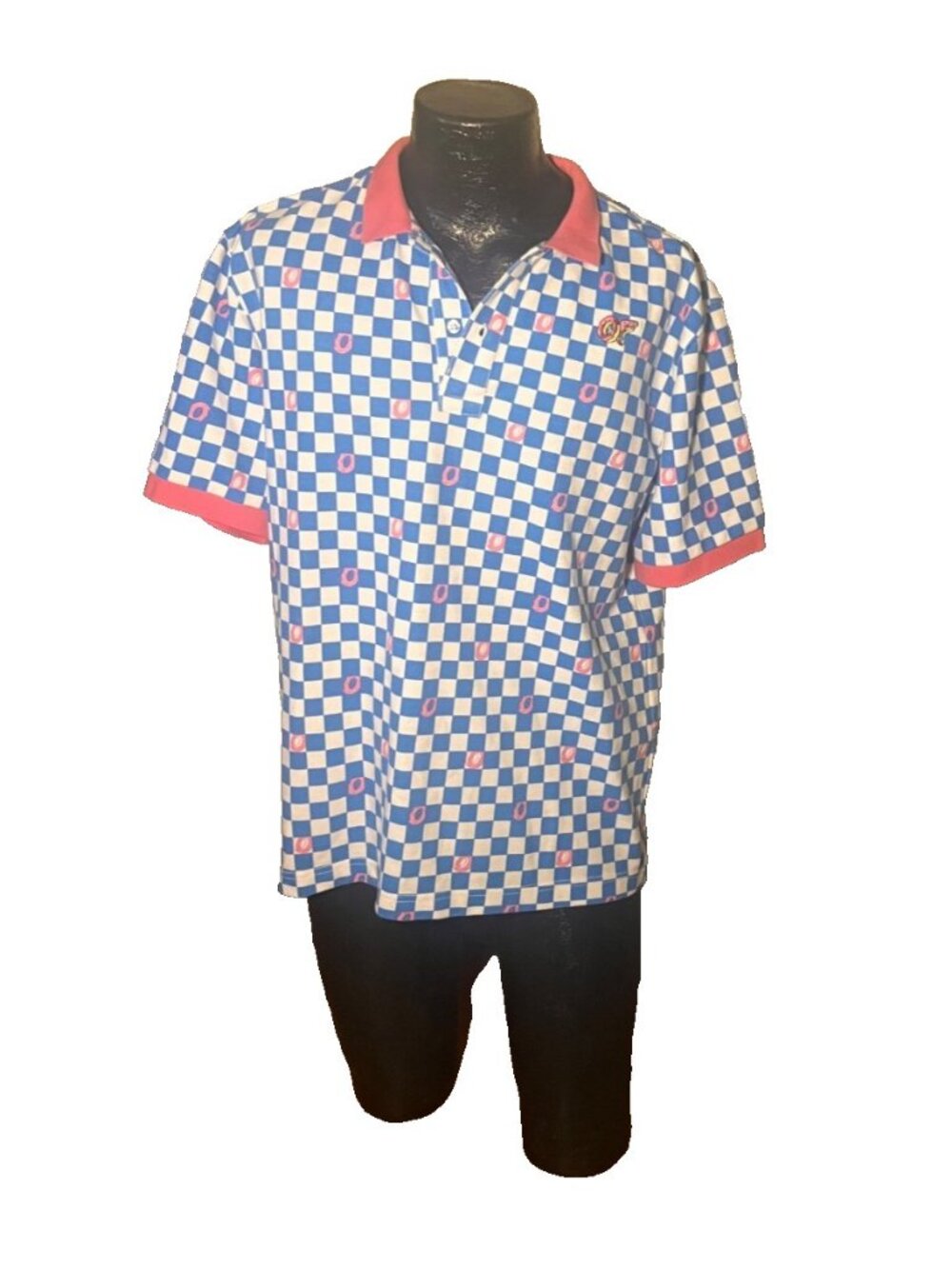 Odd Future OFWGKTA Polo Shirt Mens Medium Blue White Checkered Donut Tyler Creat